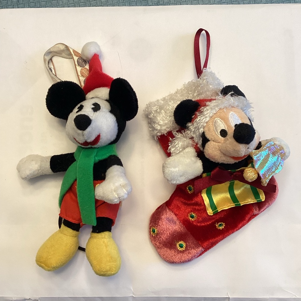 Two Vintage Disney Mickey Mouse Christmas ornaments.